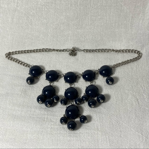 Statement Necklace Bib-Style with Deep Navy Blue Baubles EUC - Picture 1 of 4